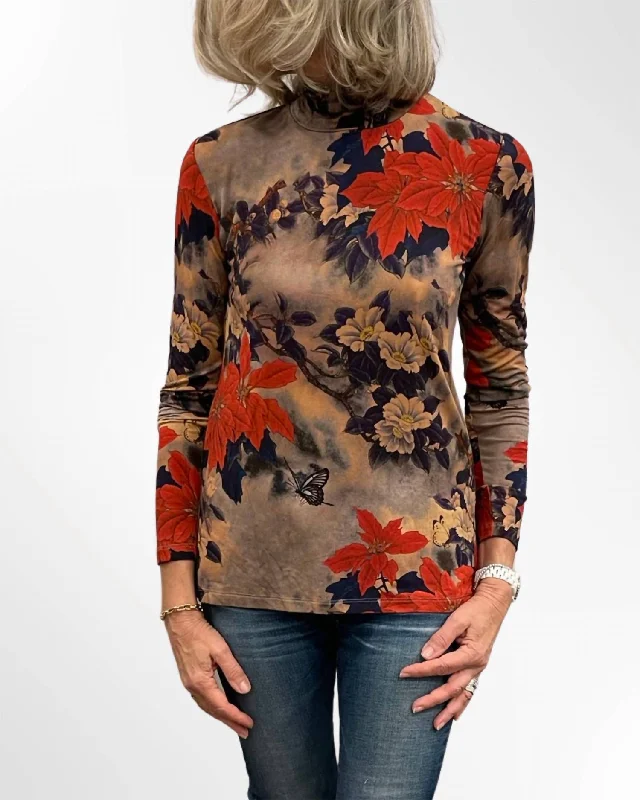 Claret Mock Neck Top In Multi