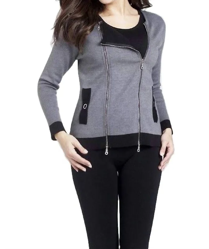 Double Zip Cardigan In Gray/black