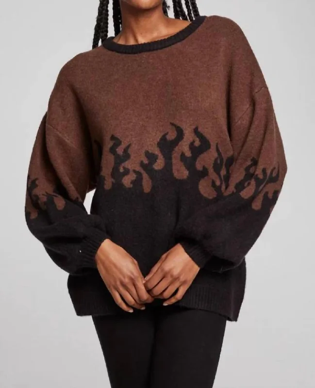 Foxy Sweater Flames Golden Pullover In Cocoa Brown