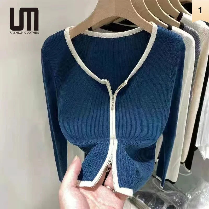 Liu Ming Hot Selling Wholesale 2024 Fall Women Clothes Zipper Cardigans Long Sleeve Skinny Knitting Sweaters