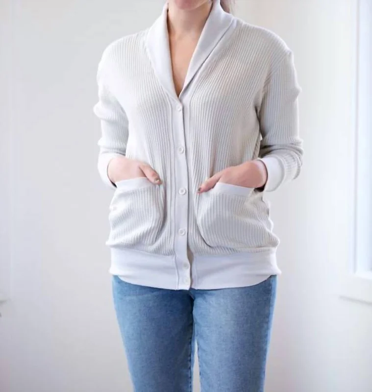 Luxe Thermal Grandpa Cardigan In Stone