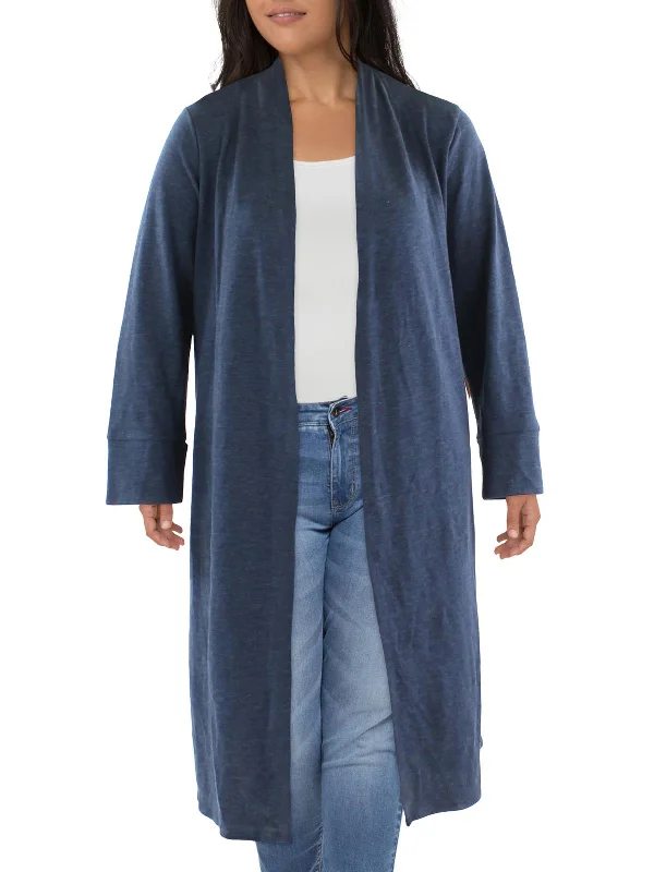 Petites Womens Heathered Long Duster Sweater