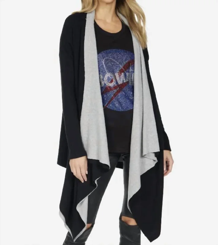 Tamar 2 Tone Open Cardigan In Black/grey