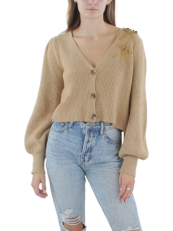 Womens Cropped Button-Up Cardigan Sweater