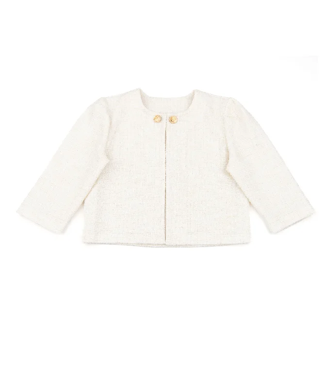 By Debra Girls White Boucle Puff Sleeve Jacket