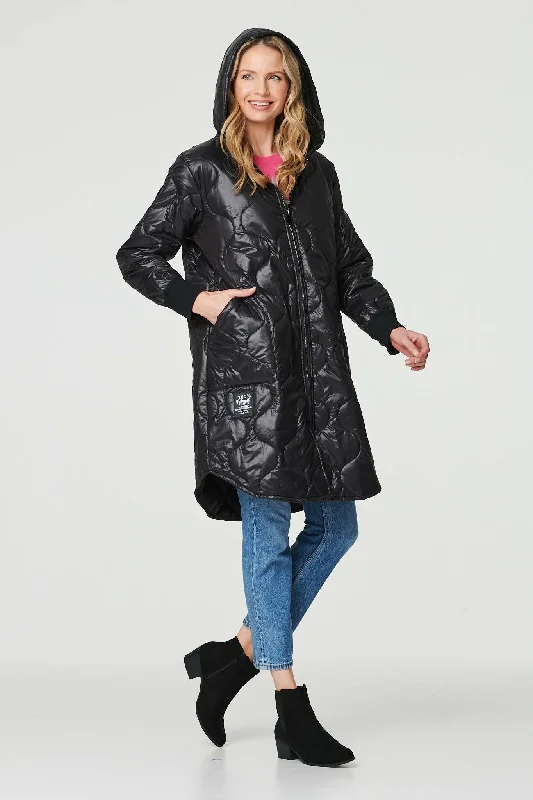 Hooded Zip Front Puffer Coat