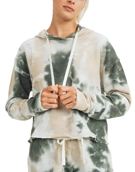 Mono B Tie Dye Jacquard Cropped Hoodie KT11687