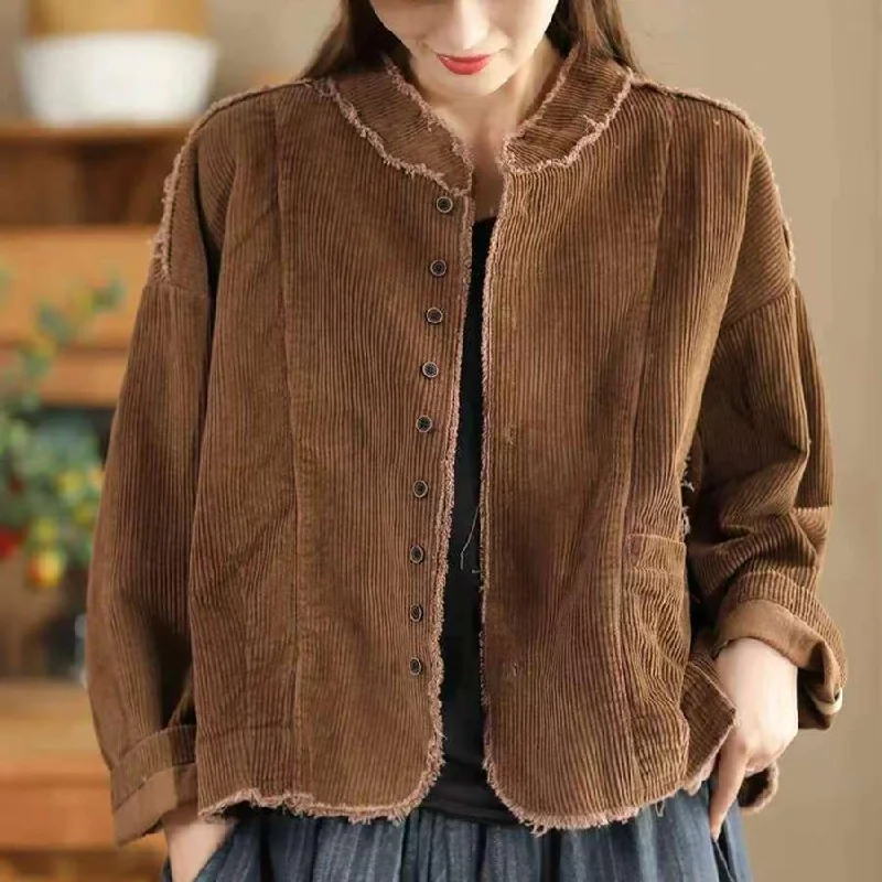 Babakud Women Autumn Cotton Corduroy Solid Colors Jacket