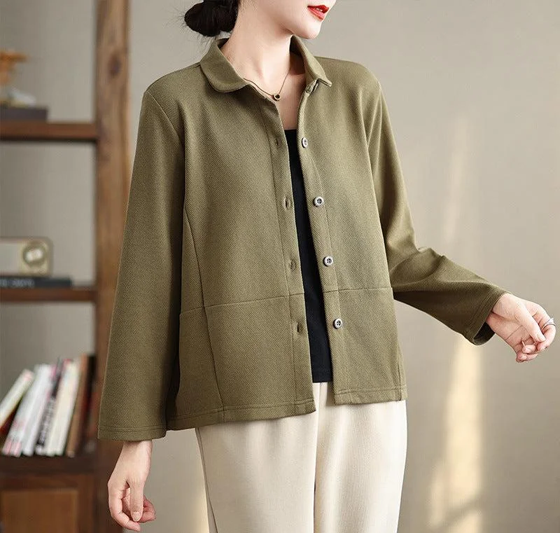 Women Casual Button Up Cotton Linen Jackets