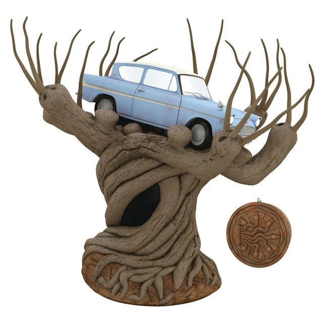 Hallmark 2024 Harry Potter and the Chamber of Secrets™ Collection Flying Ford Anglia in the Whomping Willow™ Tree Topper With Light and Sound