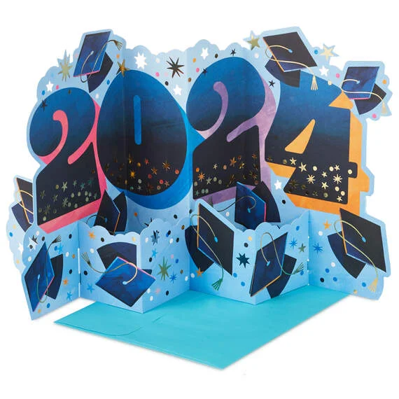 Hallmark Jumbo Mortarboard Caps and Stars 3D Pop-Up 2024 Graduation Card