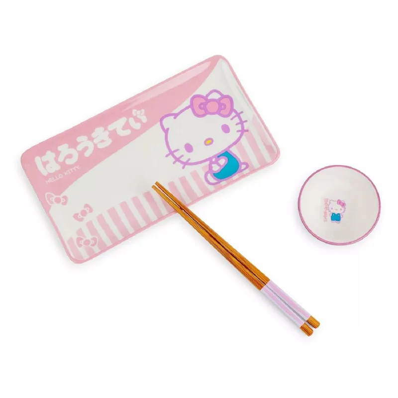 Hello Kitty Tokyo Pink Stripes Boxed Set of 3 Ceramic Sushi Set