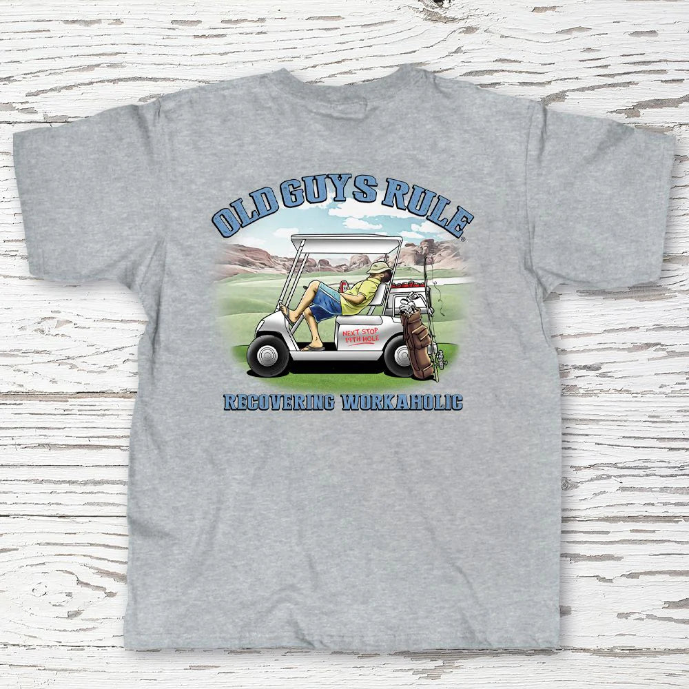 Old Guys Rule T-Shirt Gray Golf Cart Recovering Workaholic