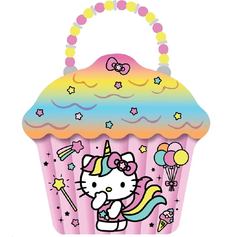 Sanrio Hello Kitty Unicorn Cupcake Shaped Pink Tin Box Tote with Beaded Handle