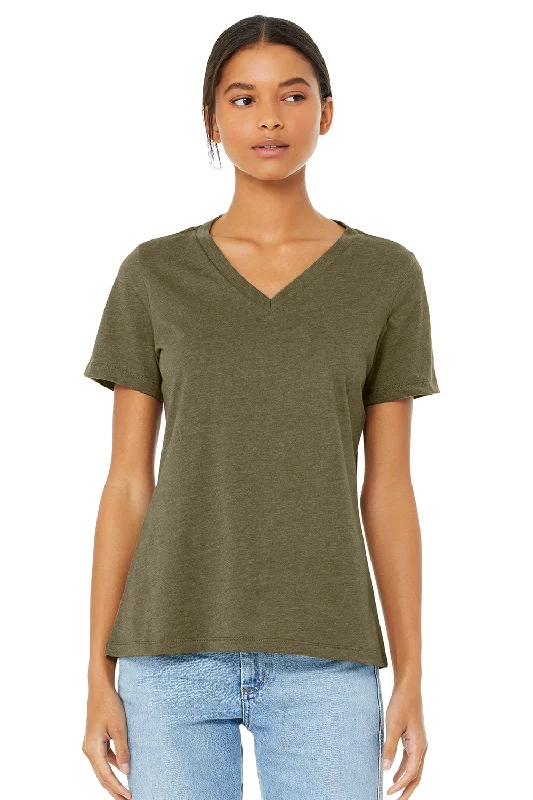 Bella + Canvas Womens CVC Short Sleeve V-Neck T-Shirt - Heather Olive Green