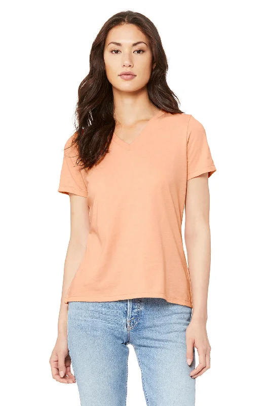 Bella + Canvas Womens CVC Short Sleeve V-Neck T-Shirt - Heather Peach