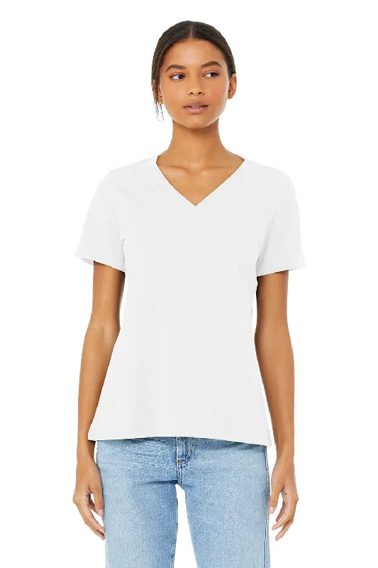 Bella + Canvas Womens CVC Short Sleeve V-Neck T-Shirt - Solid White