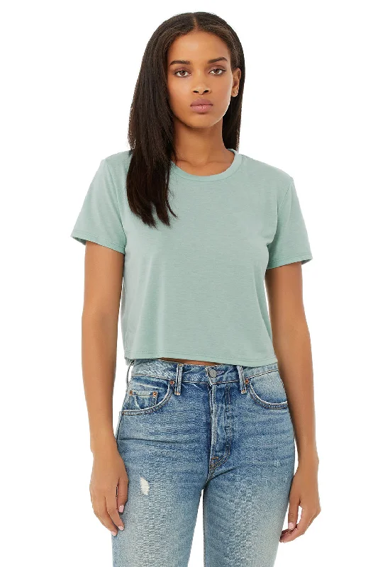 Bella + Canvas Womens Flowy Cropped Short Sleeve Crewneck T-Shirt - Dusty Blue