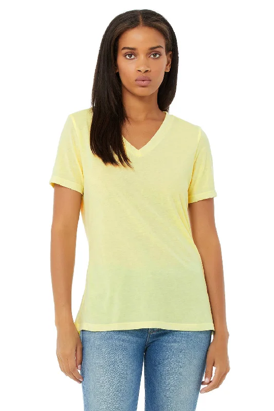 Bella + Canvas Womens Short Sleeve V-Neck T-Shirt - Pale Yellow