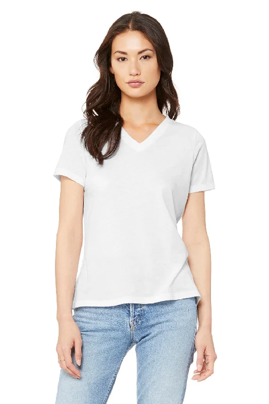 Bella + Canvas Womens Short Sleeve V-Neck T-Shirt - Solid White