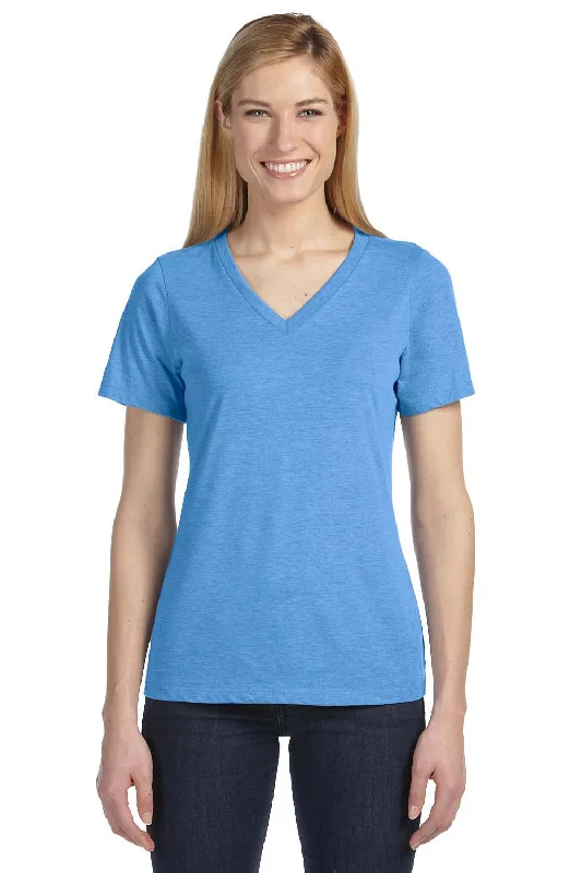 Bella + Canvas Womens Relaxed Jersey Short Sleeve V-Neck T-Shirt - Blue Triblend