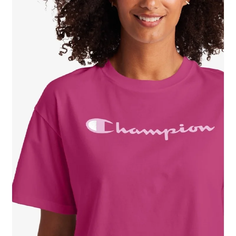 Champion Women's Logo Cropped T-Shirt Pink Size X-Large