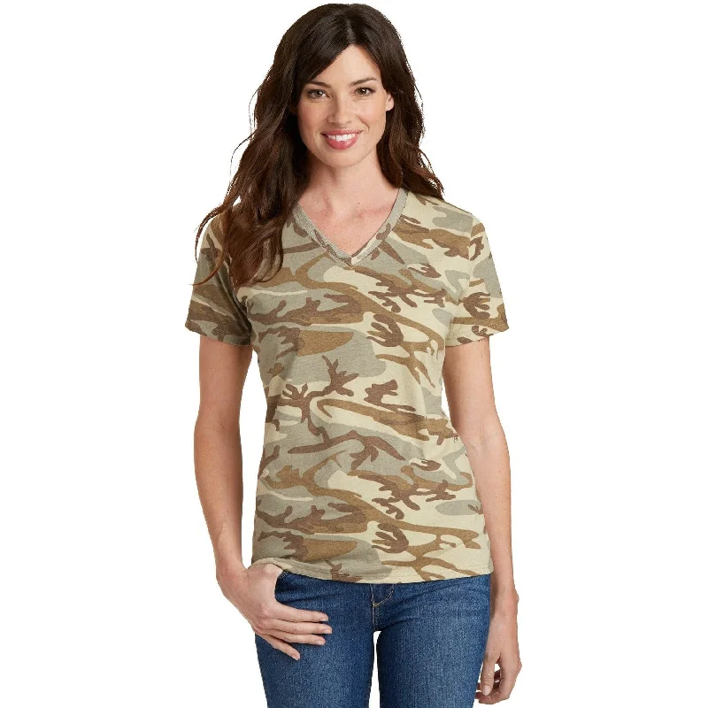 CLOSEOUT - Port & Company Ladies Core Cotton Camo V-Neck Tee