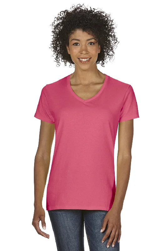 Gildan Womens Short Sleeve V-Neck T-Shirt - Coral Silk Pink