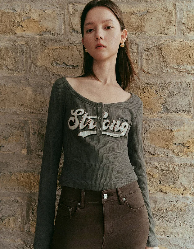 Letter Printed Crew Neck Skinny T-Shirt