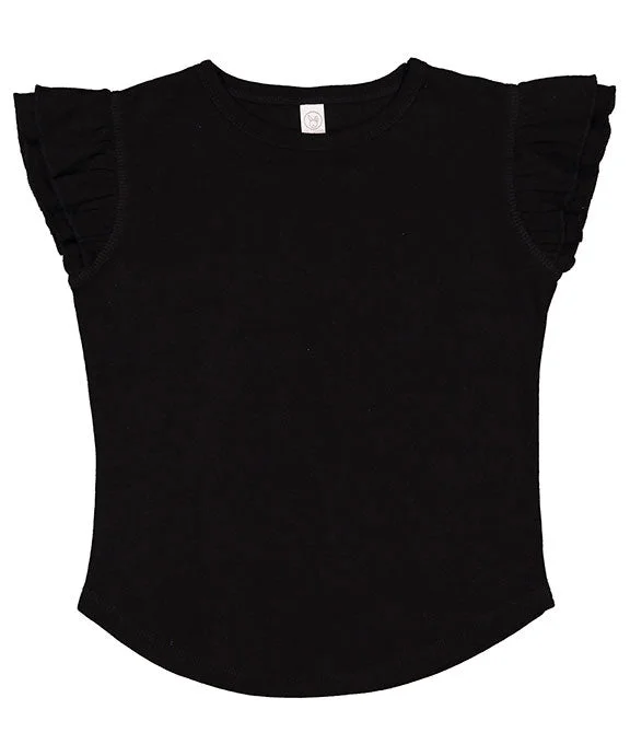 3339 - Rabbit Skins Toddler Flutter Sleeve T-Shirt | Black