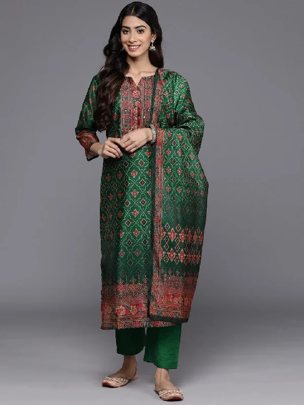 Varanga Ethnic Motifs Printed Sequinned Chanderi Silk Kurta with Trousers & Dupatta