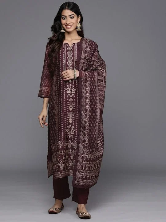 Varanga Ethnic Motifs Printed Sequinned Chanderi Silk Kurta with Trousers & Dupatta