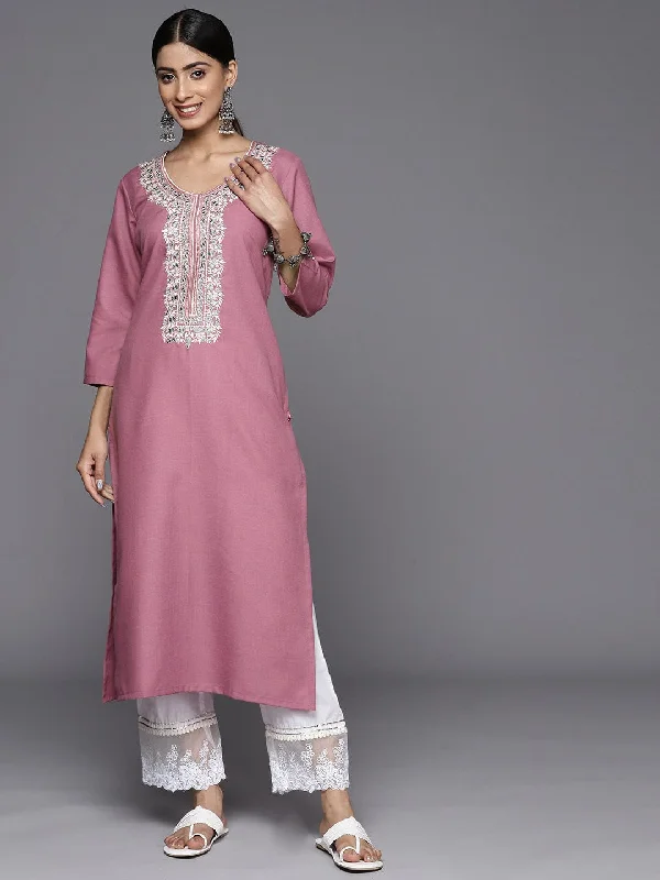 Varanga Floral Mauve Embroidered Thread Work Kurta