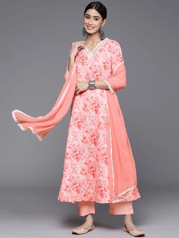 varanga floral printed a line kurta with trousers with dupatta