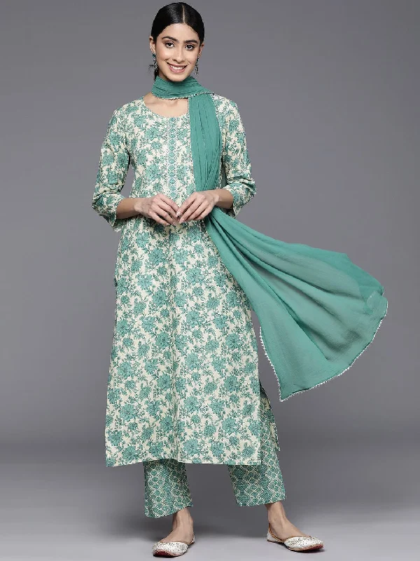 varanga floral printed gotta patti pure cotton kurta with trousers with dupatta 1