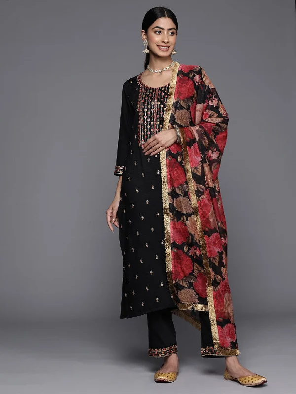 Varanga Floral Yoke Design Sequinned Kurta with Trousers & With Dupatta