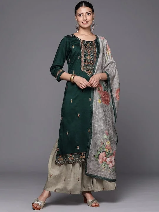 Varanga Floral Yoke Design Thread Work Kurta with Sharara & With Dupatta