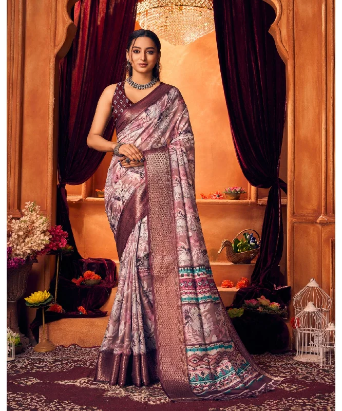 Varanga Light Pink Linen Designer Saree With Zari Border