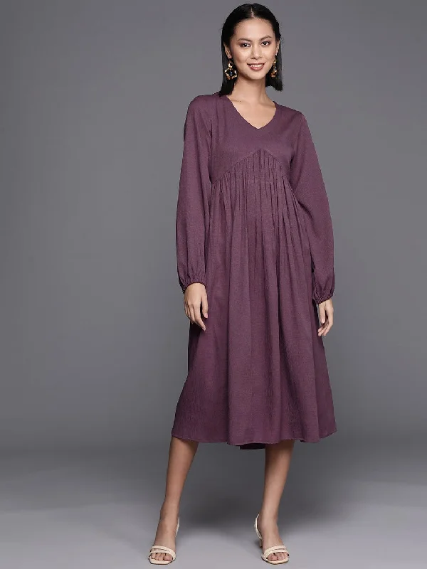 Varanga Mauve Crepe A Line Midi Dress