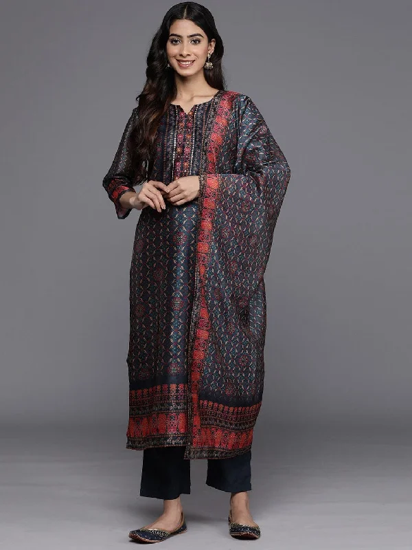 varanga-navy-blue-floral-printed-regular-sequinned-chanderi-silk-round-neck-kurta-with-trousers-with-dupatta