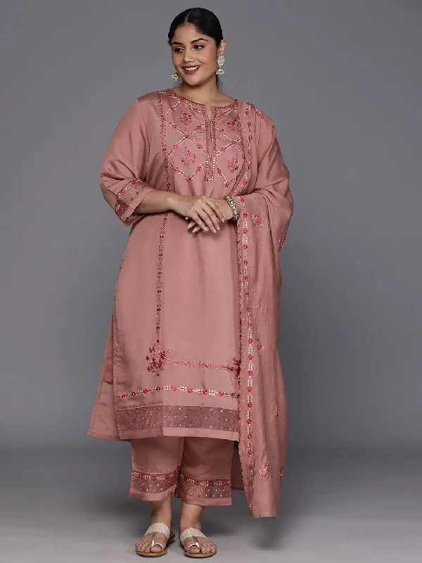 varanga plus size floral embroidered regular mirror work kurta with trousers dupatta