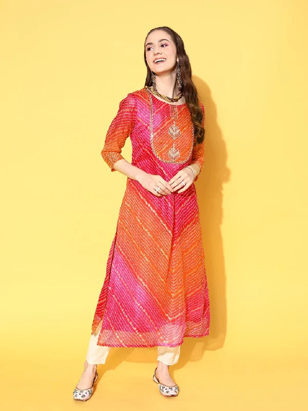 Varanga Women Bandhani Embellished Indie Prints Kurta