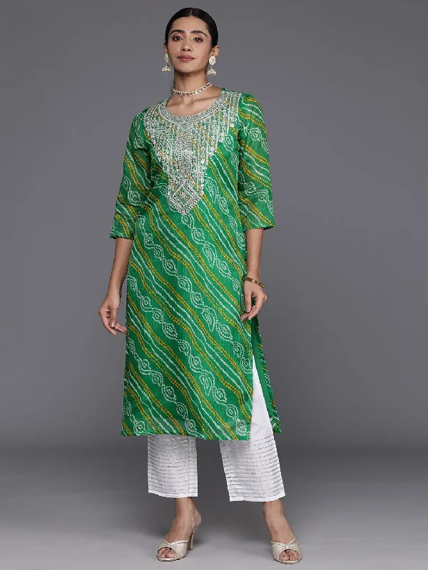 Varanga Women Bandhani Printed Cotton Mirror Work Kurta