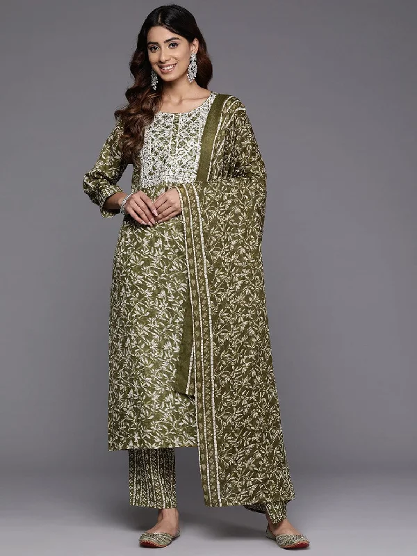 Varanga Women Floral Printed Mirror Embellished Straight Kurta Paired With Printed Bottom And Dupatta