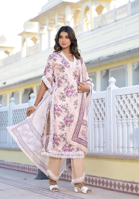 Varanga Women Floral Printed Straight Kurta Paired With Bottom And Dupatta