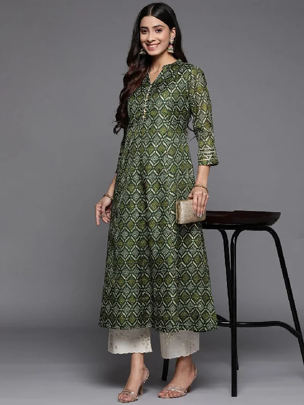 Varanga Women Green Bandhani Printed Anarkali Kurta