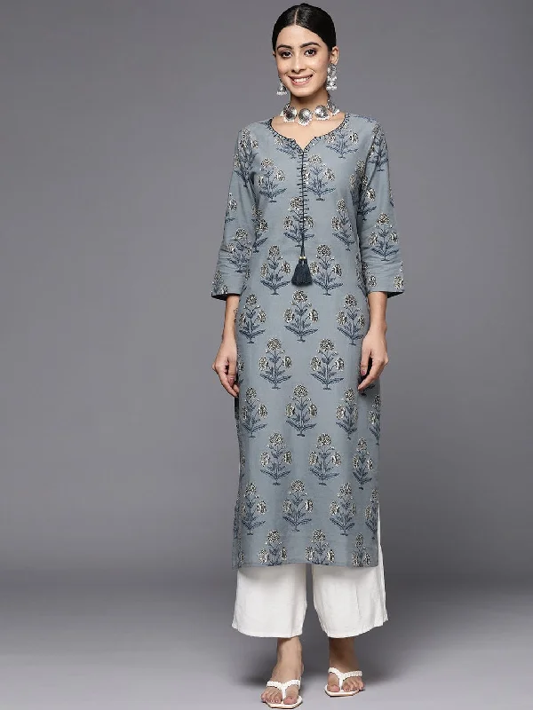 Varanga Women Grey & Blue Ethnic Motifs Printed Kurta