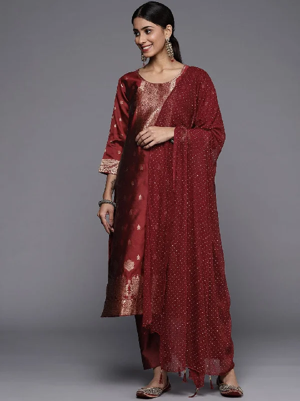 Varanga Women Maroon Ethnic Motifs Kurta with Trousers & Dupatta