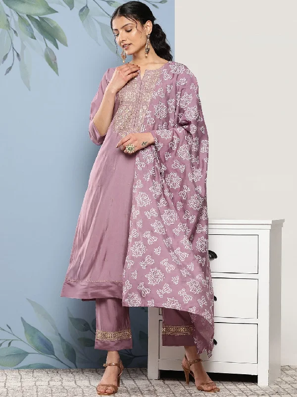 varanga women mauve ethnic motifs gotta patti kurta with trousers with dupatta