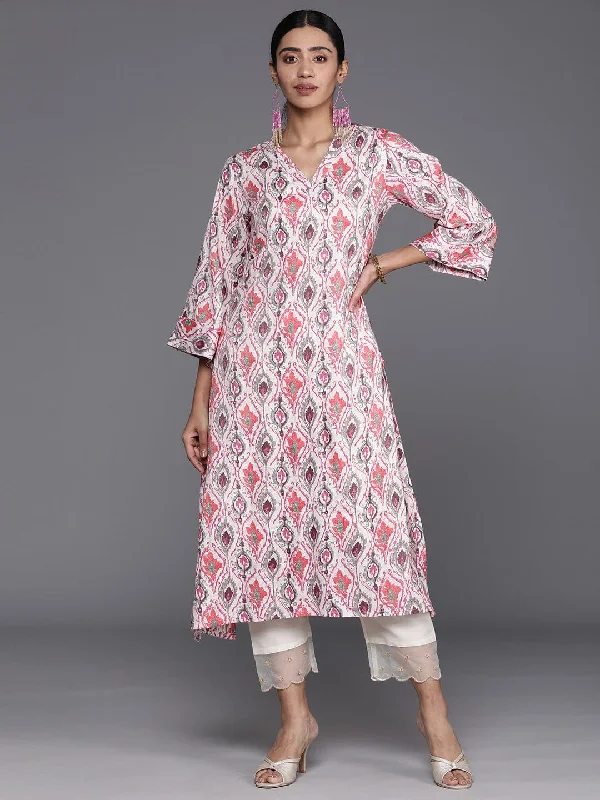 varanga women pink abstract printed flared sleeves kurta